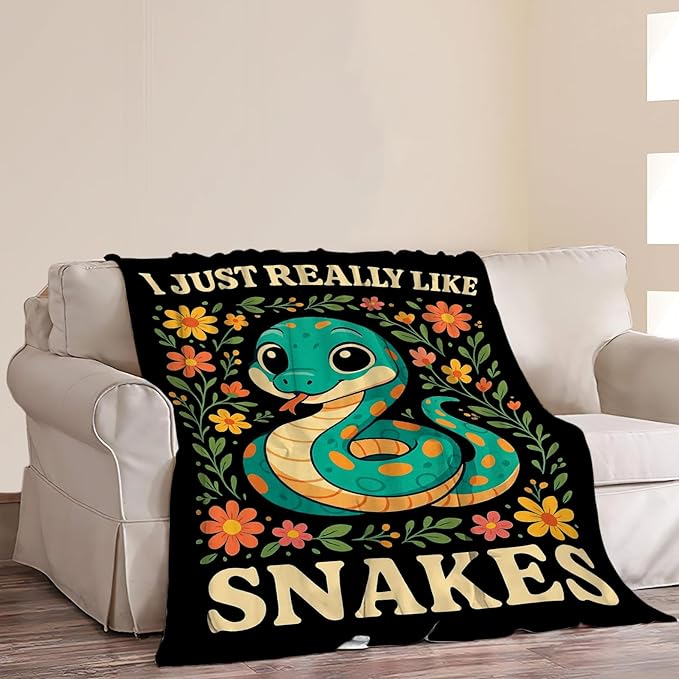 Snake Blanket I Just Really Like Snakes Throw Blanket Soft Cozy Fleece Fuzzy Plush Warm Stuff Bedding Floral Animal Blankets Gifts for Boys Girls Kids Adult Men Women 60"X80"
