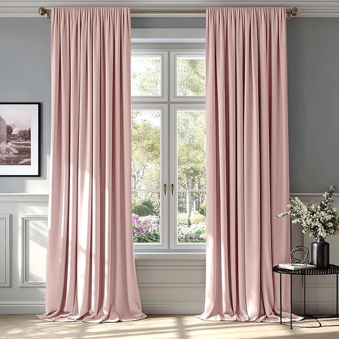 MIULEE Baby Pink Velvet Curtains Thermal Insulated Blackout Curtain Drapes for Bedroom Living Room Darkening 96 Inches Long Curtains Panels Rod Pocket Set of 2