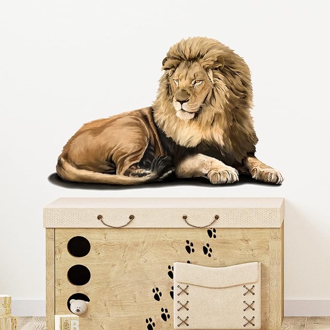Lifelike Lion Wall Decal Nursery Tropical Animal Wall Sticker Removable Peel and Stick Waterproof Wall Art Decor Stickers for Kids Baby Classroom Preschool Living Room Bedroom School