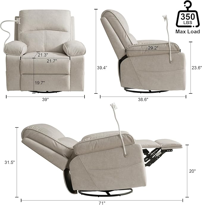 360° Swivel Glider Recliner Nursing Rocking Chair for Breastfeeding, with Adjustable and Removable Phone Holder for Living Room,Nursery Room, Baby Essentials