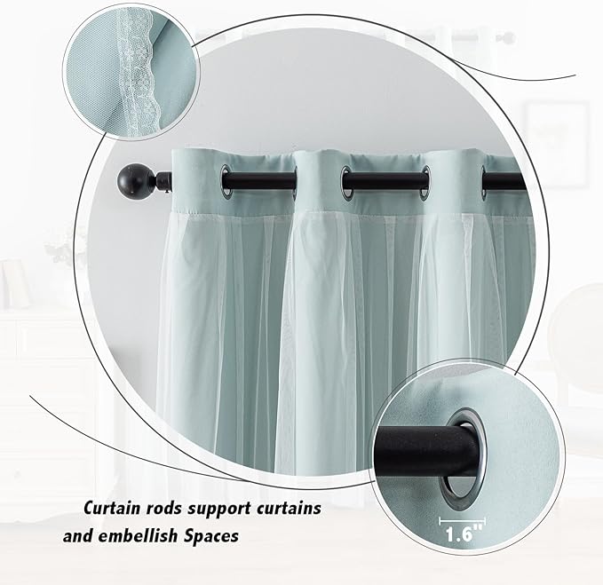 Anytime Home Curtains Blackout and Sheer Layered Solid Window Curtain Panel Pair with Grommet Top, 52Wx72L,Light Blue