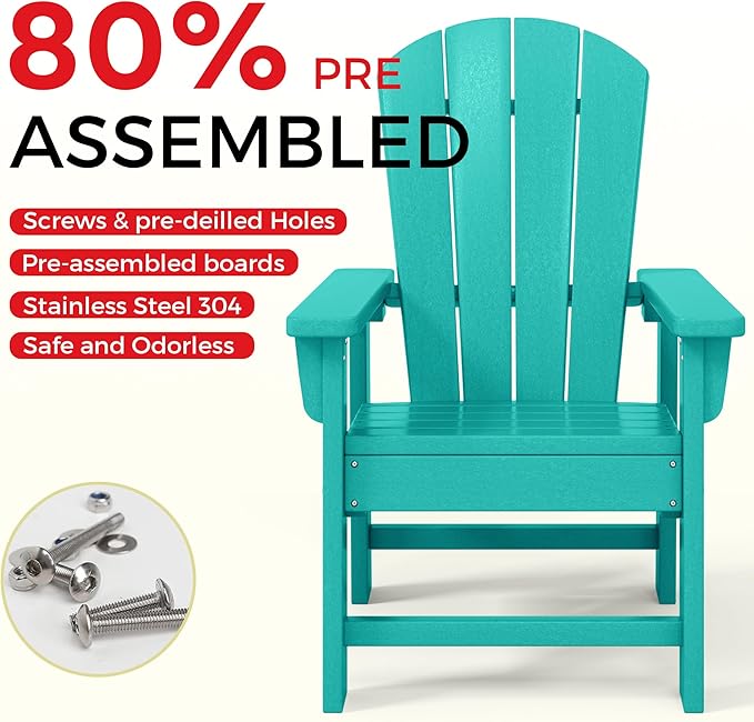 Costaelm Paradise Kids 5-Piece HDPE Outdoor Square Patio Dining Table and Chairs Set, Turquoise