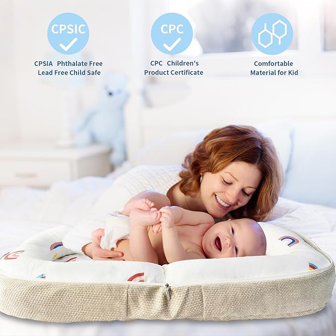 Baby Lounger, Foldable Baby Nest with Soft Memory Foam Mat for Newborn 0-12 Months, Converts to Backpack for Easy Travel, Babies Newborn Essentials Gifts