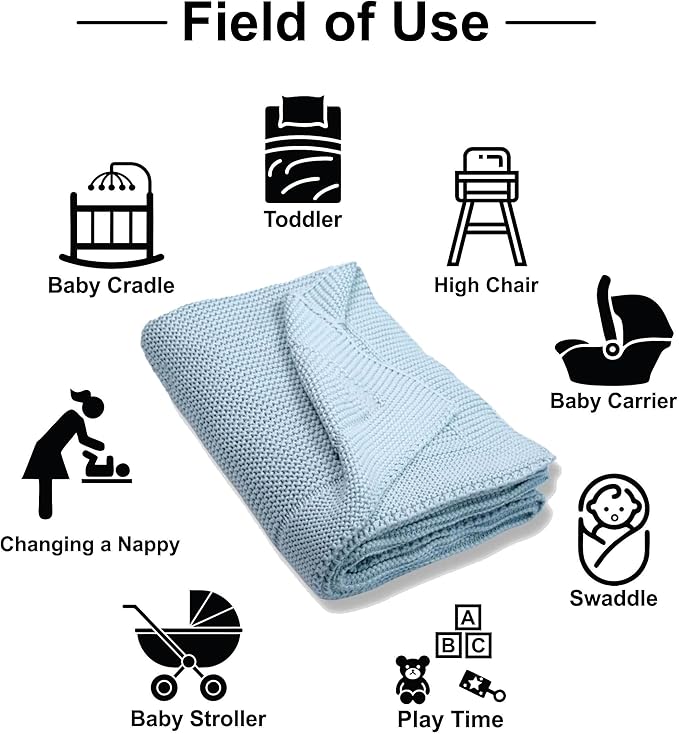 Customized Baby Blanket - 100% GOTS Certified Organic Cotton - Personalized Baby Blanket for Newborn - Embroidered Swaddle, Custom Monogram Baby Name Blankets (Baby Blue)