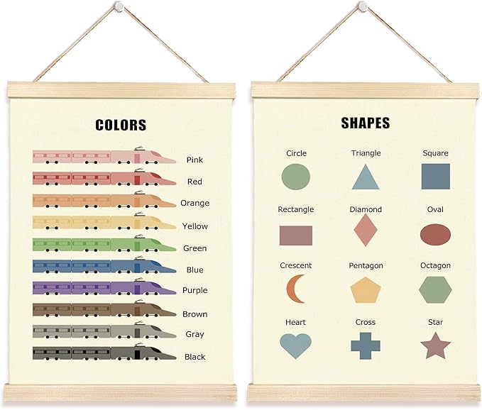 Hiuwevt Colors Shapes Classroom Poster Hanger Frame, Kids Room Decor, Colors and Shapes Educational Wall Art Decor for Classroom Kids Room Nursery Playroom Home, 12x16 Inch Set of 2