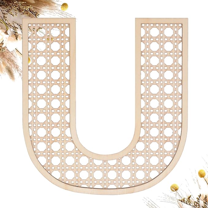 Wooden Rattan Letters 8 inch Wood Letters U for Wall Decor Crafts Boho Nursery Decor for Baby Shower Wedding Bedroom Name Signs Large Rustic Letter Home Decoration