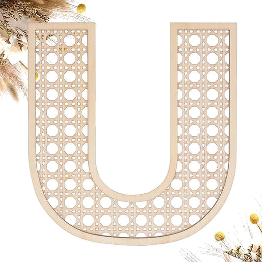 Wooden Rattan Letters 8 inch Wood Letters U for Wall Decor Crafts Boho Nursery Decor for Baby Shower Wedding Bedroom Name Signs Large Rustic Letter Home Decoration