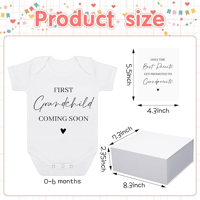 4 Pcs Pregnancy Announcement for Grandparents, First Grandchild Coming Soon Baby Bodysuit, Grandparents Pregnancy Reveal Card Baby Reveal Gift Box Baby Announcement Gifts Set for Grandparents
