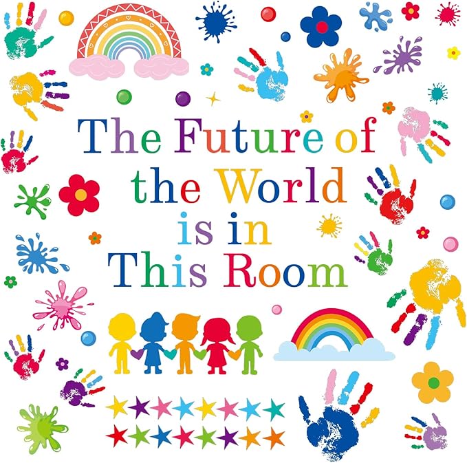 AOWDIAO Inspirational Kids Classroom Wall Decals – The Future of the World Is in This Room Quote – Peel and Stick Vinyl Sticker for School, Nursery and Playroom Decor