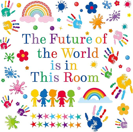 AOWDIAO Inspirational Kids Classroom Wall Decals – The Future of the World Is in This Room Quote – Peel and Stick Vinyl Sticker for School, Nursery and Playroom Decor