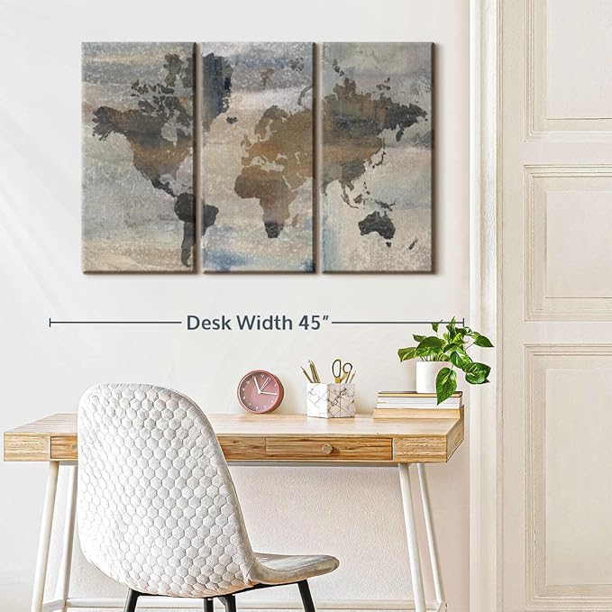 ElephantStock Stone World Wall Art - Horizontal Canvas - 3-Piece Lobby Wall Decor - Painting Map Canvas Print - Beige and Gray Decor for Wall by Avery Tillmon - 38" X 24"