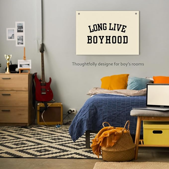 Long Live Boyhood Boys Room Decor - Linen Nursery Banner for Toddler Room Decoration, Farmhouse Kids Wall Hanging, Canvas Banner Flag for Baby Shower, Birthday Gift - A15