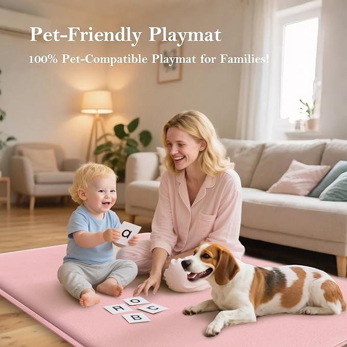 PapaMama Ultra Soft Baby Play Mat for Floor, 1.3" Thick Memory Foam 50x50 Playpen Mat with Non-Slip Backing, Coral Velvet Child Nursery Rug, Tummy Time & Crawling & Yoga Mat for Infant, Toddlers, Kids