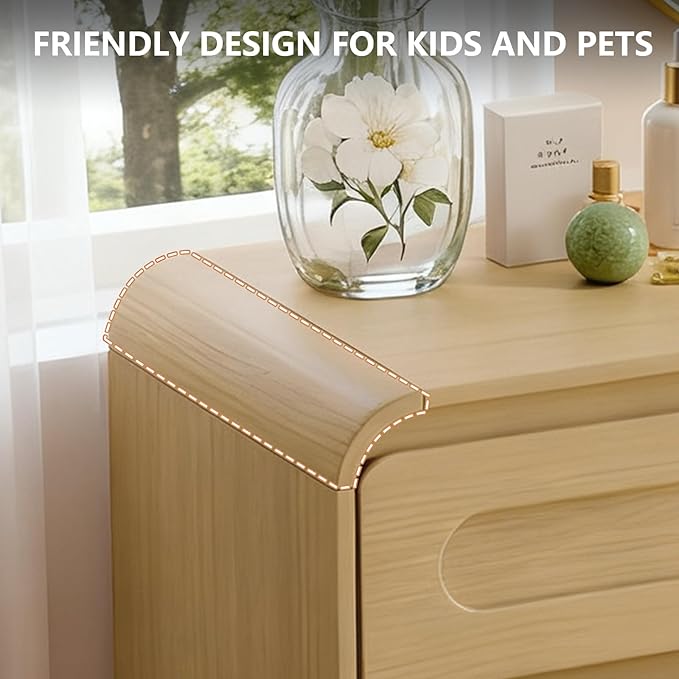 Tall Dressers for Bedroom, 6 Drawers Dresser & Chest of Drawers with Pre-Installed Slides&Curved Profile Design, Modern Closet Storage Wood Dressers Organizer for Living Room Hallway, Oak