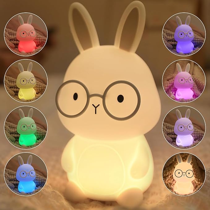 Bunny Night Light, Rabbit Lamp for Kids,Rechargeable Nursery Nightlight ,Silicone Bedside Lamp with Touch Color Changing,Dimmable/TimmerLight, Room Decor,Easter Gift / Christmas Gifts for Boys Girls
