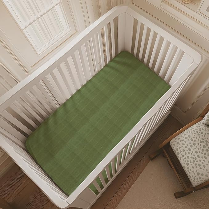 Salt Earth 100% Organic Cotton Muslin Standard Fitted Crib Sheet, 52"x28", 2 Pack Soft Breathable Natural Cotton Sheets Baby Mattress Bed Sheets, No Slip Neutral Baby Crib Sheet (Green & Star)