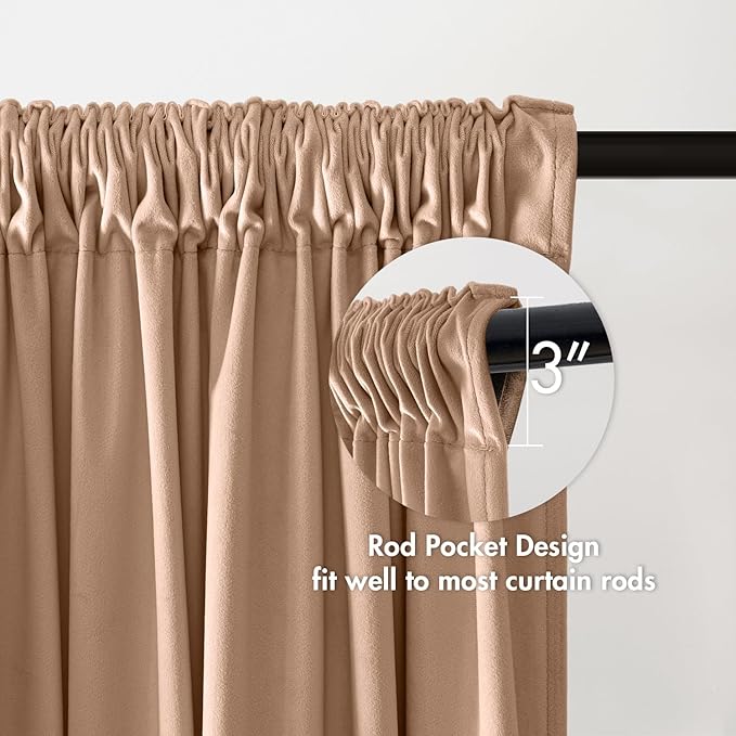 MIULEE Blush Beige Velvet Curtains Thermal Insulated Blackout Curtain Drapes for Bedroom Living Room Darkening 90 Inches Long Curtains Panels Rod Pocket Set of 2