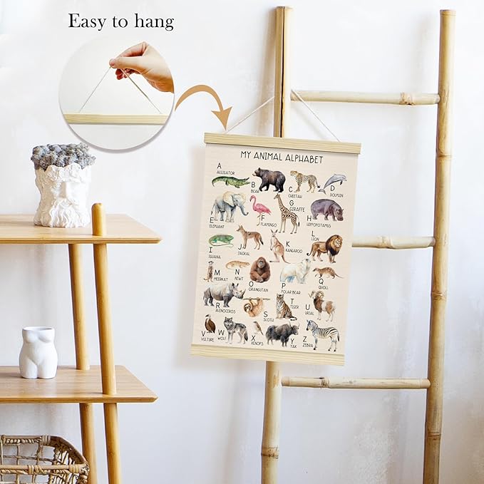 TRKAE Animal Alphabet Canvas Poster Hanger Frame, Classroom ABC Wall Art, Toddler Educational Wall Decor for Nursery Preschool Kids Room -029
