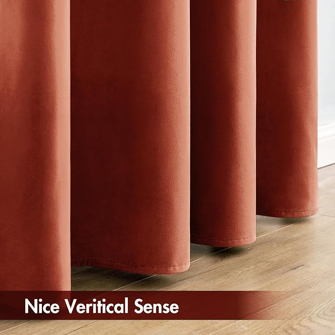 MIULEE Burnt Orange Velvet Curtains Thermal Insulated Blackout Curtain Fall Drapes for Bedroom Living Room Darkening 96 Inches Long Rust Terracotta Panels Rod Pocket Set of 2