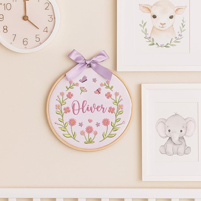 Personalized Baby Name Sign Welcome Baby Announcement Sign Newborn Baby Embroidery Hoop with Bows Baby Hospital Name Sign Custom Infant Baby Name Baby Shower Gifts (04)