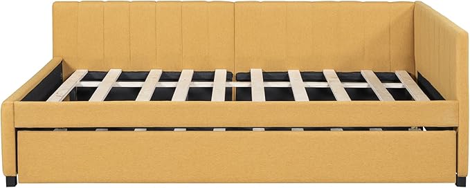 Harper & Bright Designs Full Size Upholstered Daybed with Trundle Sofa Bed Frame for Boys Girls Kids Adults Toddler No Box Spring Needed, Linen Fabric(Yellow)