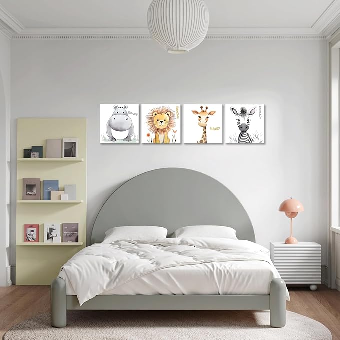 Nursery Wall Decor Motivational Quotes Canvas Print Wall Art for Kids Bedroom Safari Animal Jungle Boy's Girl's Art Frame Cute Baby Room Decor Artwork Set of 4