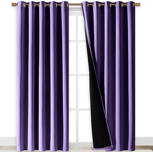 NICETOWN Lilac Purple Full Shade Curtain Panels, Pair of Energy Smart & Noise Blocking Out Blackout Drapes for Dining Room Window, Thermal Insulated Guest Room Lined Window Dressing, 70 x 84 inch