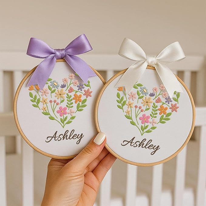 Personalized Baby Name Sign Welcome Baby Announcement Sign Newborn Baby Embroidery Hoop with Bows Baby Hospital Name Sign Custom Infant Baby Name Baby Shower Gifts (05)