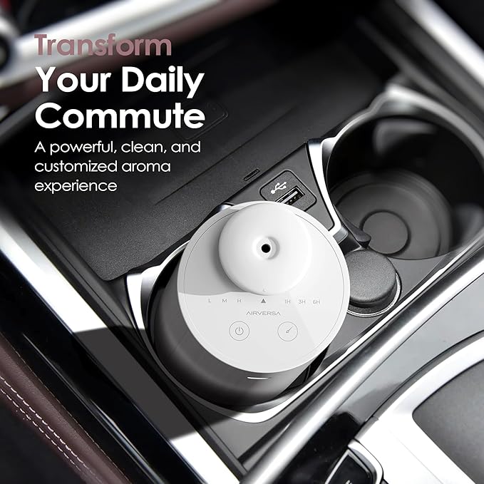 Airversa Waterless Diffuser for Essential Oil, Car Diffsuer, Battery Operated Nebulizer, 0.7 Fl Oz/ 20mL, Mini Scent Air Machine, 3 Timers & 3 Mist Levels for Home, Room, Car, Office - AN6 Cold Gray