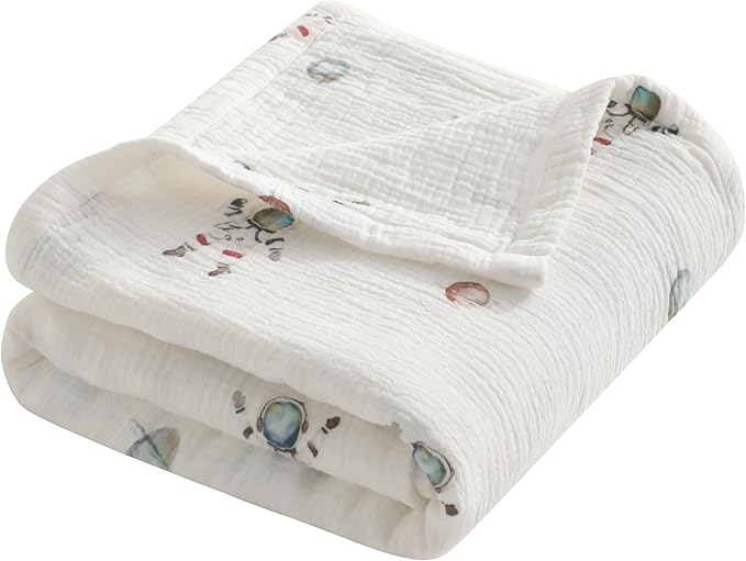NTBAY 4 Layer Muslin Cotton Toddler Blanket, 42x60 Soft and Breathable Receiving for Newborns and Infants, Perfect for Crib, Stroller, Travel, Lightweight Nursery Blanket, Astronaut's Journey