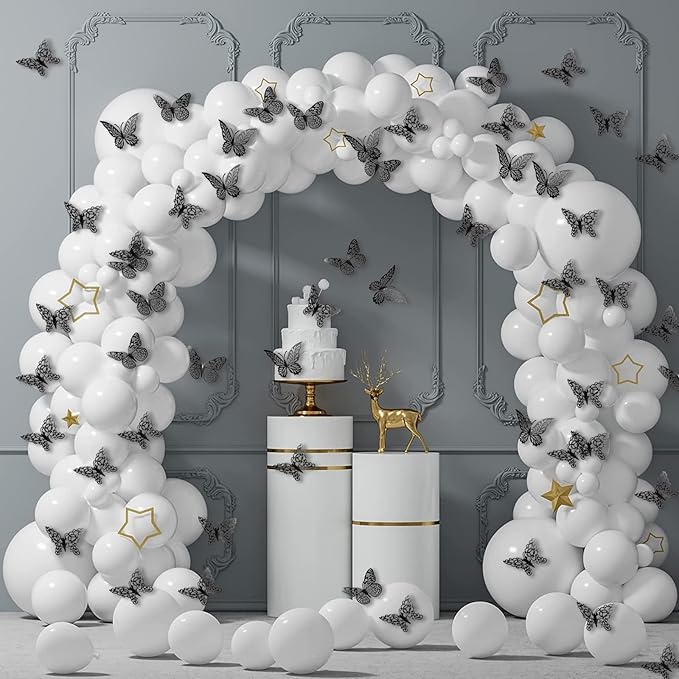 3D Butterfly Wall Decor 3 Sizes 4 Styles Butterfly Party Decorations Cake Decorations Removable Stickers Wall Halloween Decor Room Mural Metallic Kids (Black, 48Pcs)
