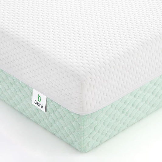 Crib Mattress, Dual Sided Comfort Memory Foam Toddler Bed Mattress, Triple-Layer Breathable Premium Baby Mattress for Infant and Toddler w/Removable Outer Cover - White&Green