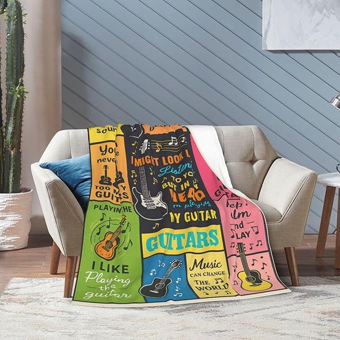 Guitar Music Throw Blanket Soft Cozy Fleece Fuzzy Plush Warm Stuff Bedding Blanket Gifts for Guitar Lover Boys Girls Kids Adult Men Women 50"X60"