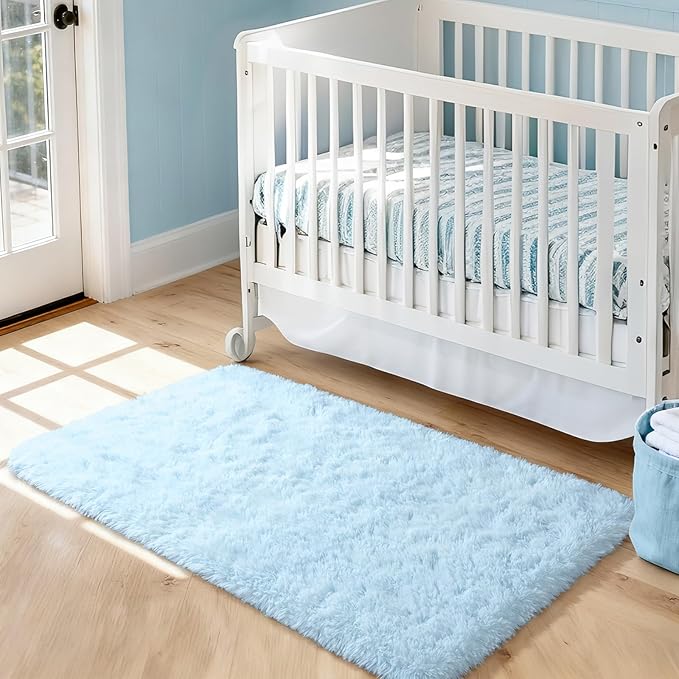 Merelax Fluffy Rug Shaggy Area Rug, Baby Blue 2x4 Area Rugs for Bedroom, Small Kids Bedside Rug, Soft Shaggy Entryway Throw Rugs for Living Room Bedroom Nursery Room Home Decor Aesthetic
