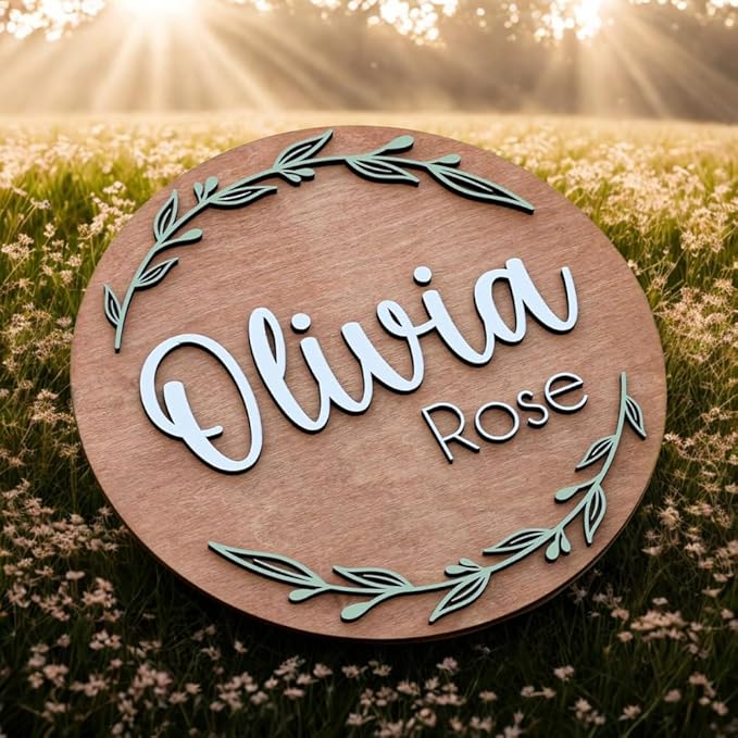 Personalized Wooden Name Sign - Custom Baby Name Signs for Nursery & Kids Room, Baby Announcement Sign, Wall Name Signs Personalized, Round Wooden Letters for Nursery Decor (Design 1)
