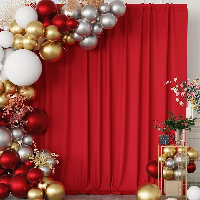 Red Curtains Backdrop for Parties, Wrinkle Free Red Photo Backdrop Curtains Drapes for Party Birthday Wedding Decoration Photography,5ft x 7ft, 2 Panels
