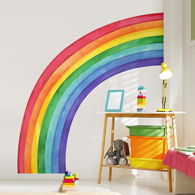 Supzone Large Rainbow Wall Decals, Mural Watercolor Half Rainbow Wall Stickers Peel and Stick Vinyl Wall Art Decor for Girls Bedroom Kids Nursery Living Room Playroom Toddler