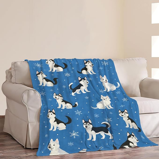 Cute Husky Blanket Huskies Dog Pet Pattern Throw Blanket Soft Cozy Fleece Fuzzy Plush Warm Stuff Puppy Bedding Animal Blankets Gifts for Husky Lover Boys Girls Kids Adult Men Women 40"X50"