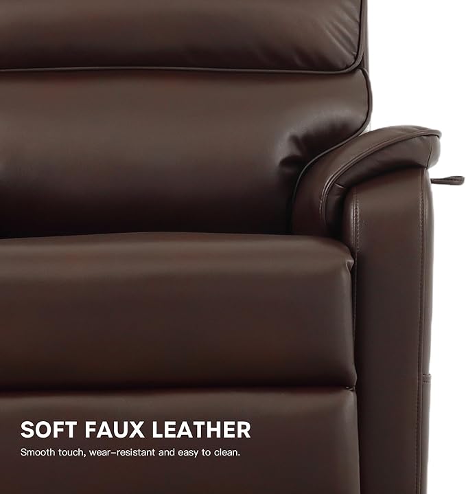 DYNOX 400 lbs Big & Tall Power Lift Recliner Chair for Elderly, Oversized Wide Dual Motor Lay Flat Infinite Positions Recliner with Heat and Massage(9298W,Faux Leather,Brown)