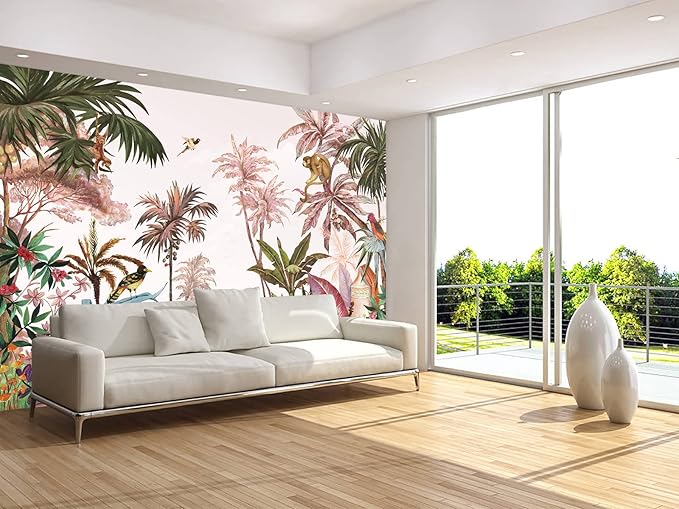 Jungle Wallpaper Tropical Botanical Wall Mural Forest Palm Tree Rainforest Mural Wallpaper(Not Peel n' Stick)