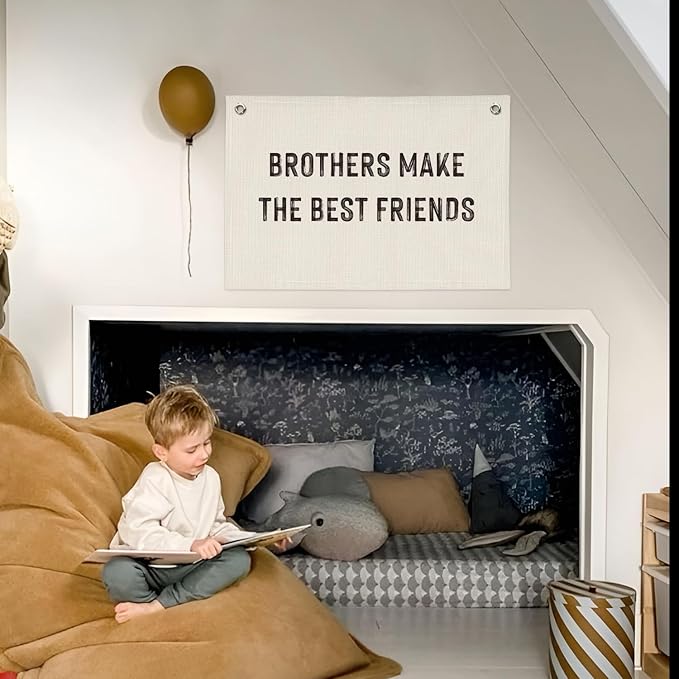 Boys Room Decor, Brothers Make The Best Friends, Canvas Banner Wall Hanging Flag Decor for Nursery Classroom Playroom Kids Room