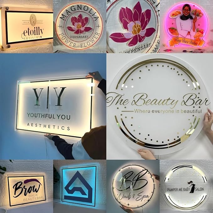 Custom Backlit Acrylic Logo Sign, Light Up Signs - Personalized Illuminated Logo Sign with Floating Acrylic Design for Retail Stores, Restaurants, Offices, and Hair Studios