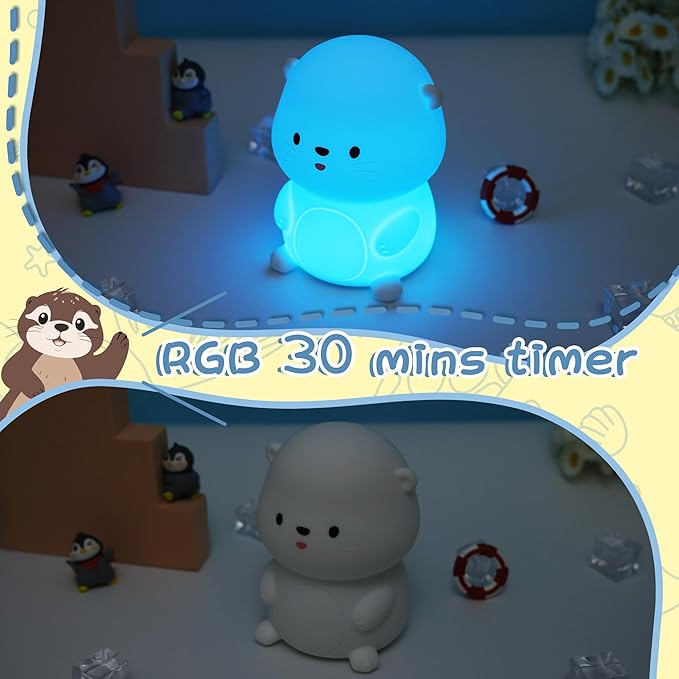 YuanDian Sea Otter Night Light, Gift for Babies and Teens, Decorate Kids' Bedroom with Cute Silicone Otter Nightlights with 8 Color Lights, Christmas Birthday Gift for Children and Toddlers Adults