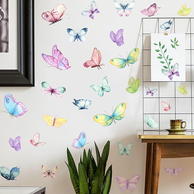 Colorful Butterfly Wall Decals Removable DIY Butterfly Wall Stickers Peel and Stick Butterflies Wall Decor Stickers for Kids Girls Bedroom Nursery Bathroom Decorations DZY126