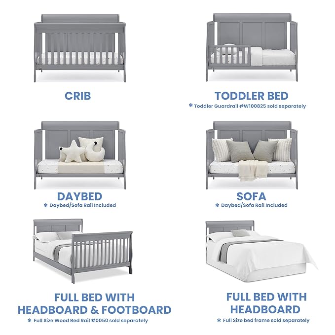 Delta Children Simmons Kids Carter 6-in-1 Convertible Crib - Greenguard Gold Certified, Grey
