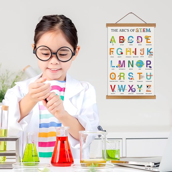KAIRNE ABC Of Stem Wall Art,Alphabet Poster,Colorful Banner Art Prints,Educational Letter Magnetic Hanging Canvas,ABC Wall Decorations for Classrooms Sunday School Toddlers Kids Playrooms Decor