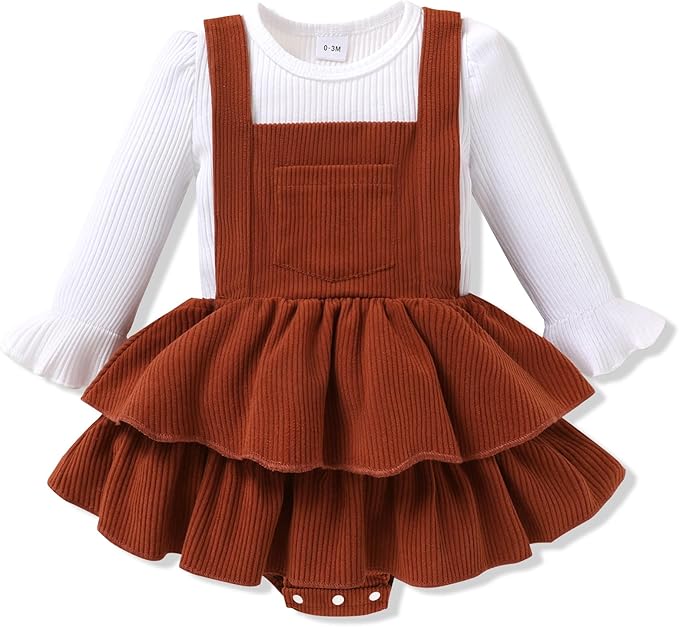 YOUNGER TREE Newborn Baby Girl Fall Winter Outfits Long Sleeve Romper Corduroy Overall Dress Infant Skirt Clothes Sets