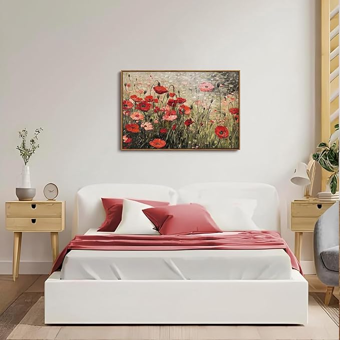 OIQArtOIQ Vintage Landscape Canvas Wall Art Framed Natural Scenery Painting Artwork Prints France Country Wilderness Farmhouse Decor Pictures Kitchen Bedroom Living Room Bathroom