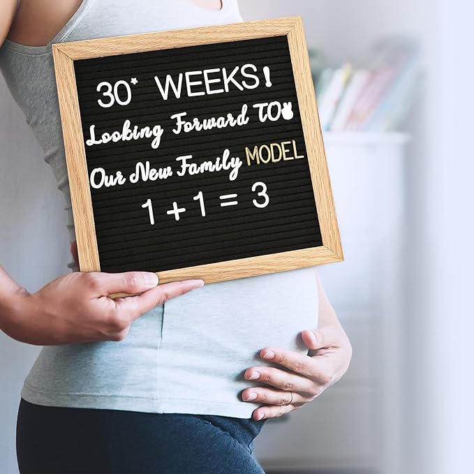 Changeable Felt Letter Board with Letters, Pre Cut & Sorted 725 Letters, First Day of School Board, Baby Announcement Sign, 10x10 Inch Message Board, Pregnancy Announcement Classroom Decor Sign Board