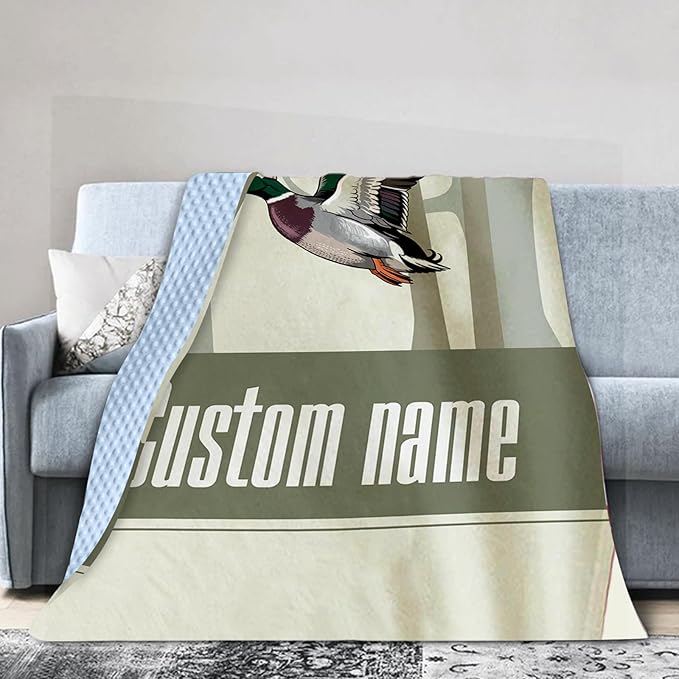 Personalized Baby Blanket with Name – Mallard Pattern Soft Receiving Blanket for Newborn Boys Girls, Custom, Woodland Theme Nursery Decor for Toddlers